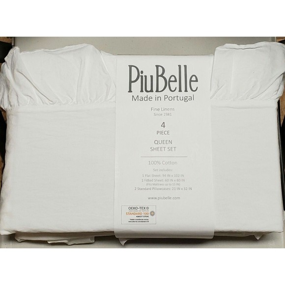 Piubelle Bedding Piubelle White Ruffle Farmhouse Cottage 4pc Queen